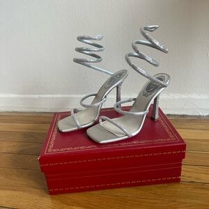 Rene Capvilla, CLEO, Crystal Silver Sandals, Size 36, NWT
